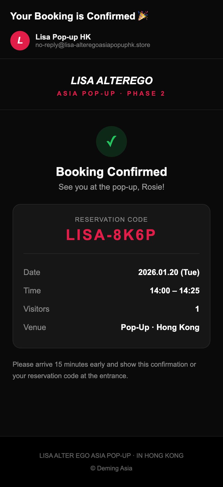预约成功邮件 / Booking confirmed email
