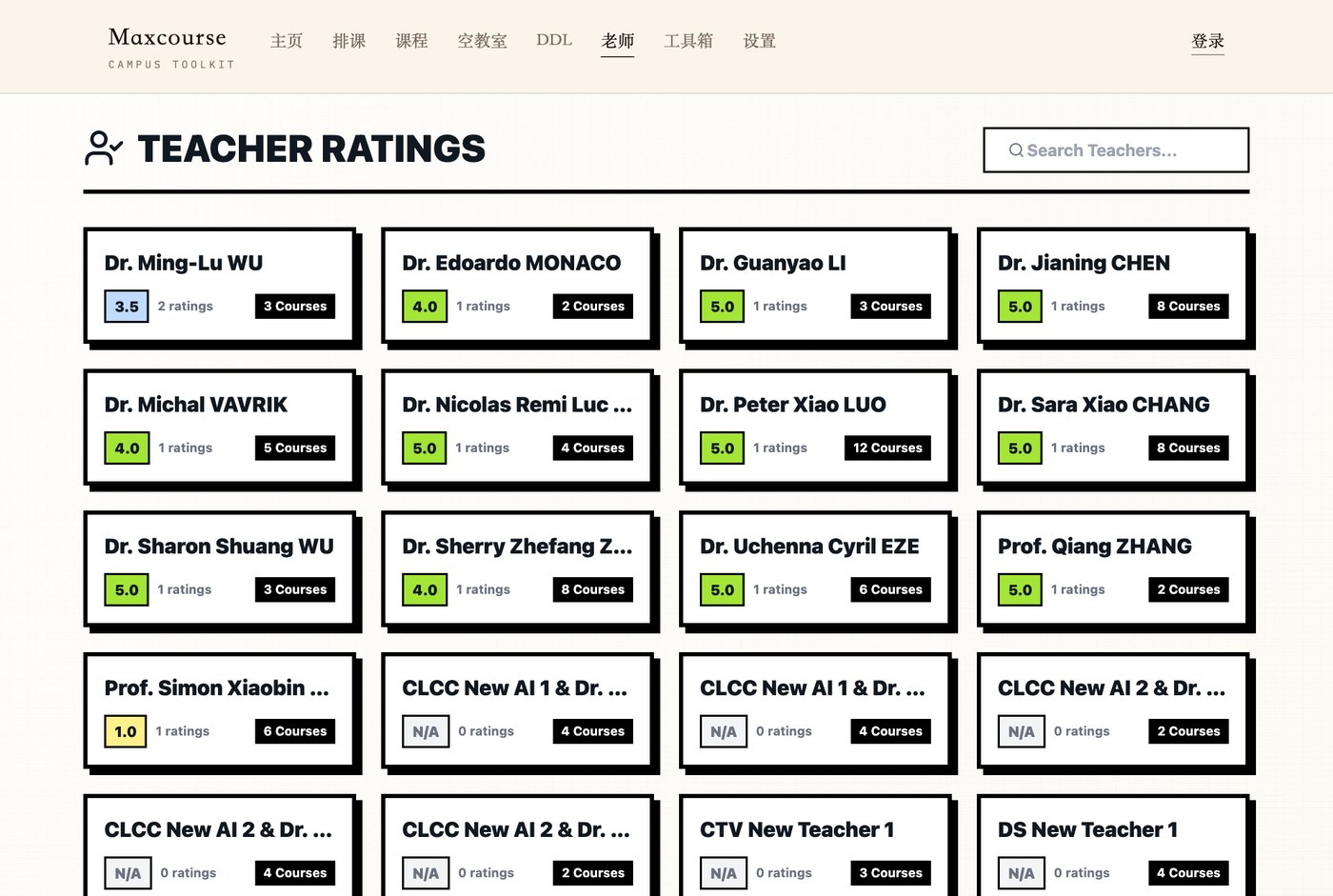 教师评价 / Teacher ratings